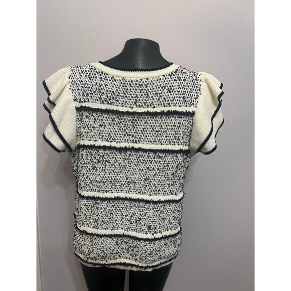 Skies Are Blue Sz L Sleeveles Sweater Light Flutter Cap Sleeve Academia Casual - Picture 2 of 4